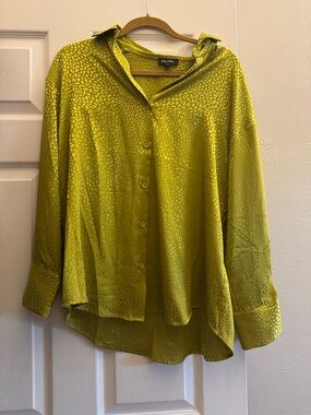 Cynthia Rowley Lime Green Satin Button-Down Shirt